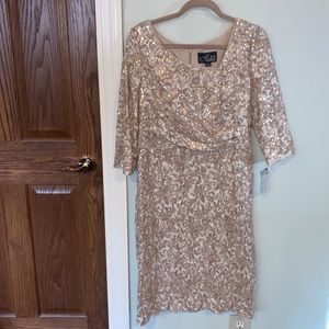 Alex Evenings Short Cocktail Sequins Dress-Ivory/Taupe-Women’s Size 14-NWT!